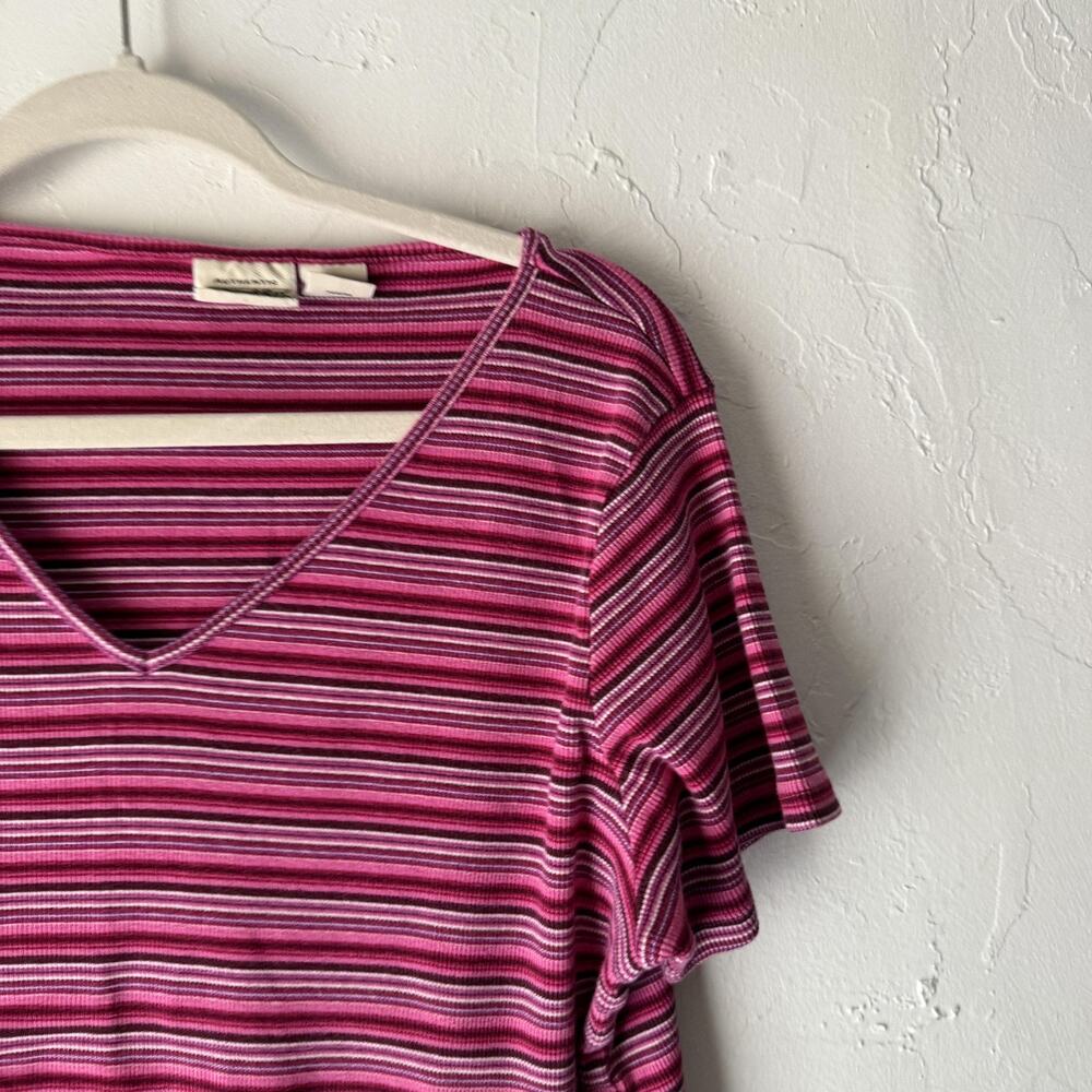 St Johns Bay Shirt Vintage Y2k Extra Large Pink Striped V Neck Short Sleeve‎ - Picture 2 of 7